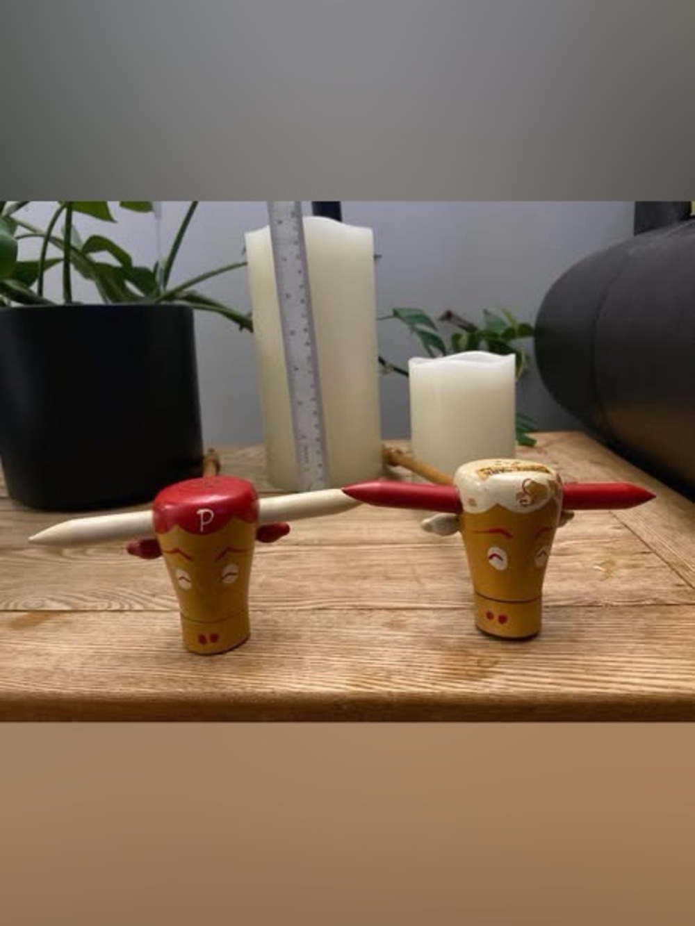 Vintage Wooden Longhorn Bull Mallet Salt and Pepper Shakers Fundy Park NB Canada
